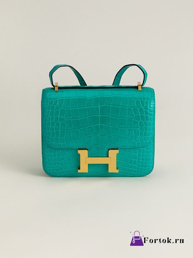 Fortok Hermes Constance Gold Buckle Imperial Green Crocodile Leather Bag 19x15x4cm - 1
