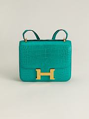 Fortok Hermes Constance Gold Buckle Imperial Green Crocodile Leather Bag 19x15x4cm - 1