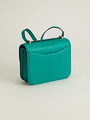 Fortok Hermes Constance Gold Buckle Imperial Green Crocodile Leather Bag 19x15x4cm - 5