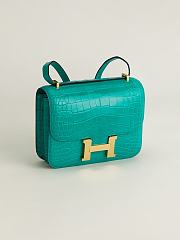 Fortok Hermes Constance Gold Buckle Imperial Green Crocodile Leather Bag 19x15x4cm - 4