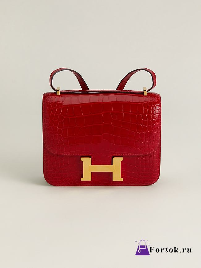Fortok Hermes Constance Gold Buckle Ferrari Red Crocodile Leather Bag 19x15x4cm - 1