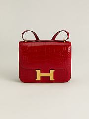Fortok Hermes Constance Gold Buckle Ferrari Red Crocodile Leather Bag 19x15x4cm - 1
