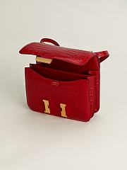 Fortok Hermes Constance Gold Buckle Ferrari Red Crocodile Leather Bag 19x15x4cm - 5