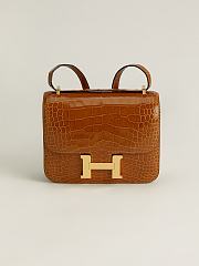 Fortok Hermes Constance Gold Buckle Tobacco Crocodile Leather Bag 19x15x4cm - 1