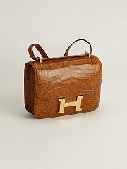 Fortok Hermes Constance Gold Buckle Tobacco Crocodile Leather Bag 19x15x4cm - 6