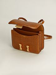 Fortok Hermes Constance Gold Buckle Tobacco Crocodile Leather Bag 19x15x4cm - 4