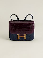 Fortok Hermes Constance Ink Blue/Gallon Violet/Bare Sand Alligator Buckle Crocodile Leather 19x15x4cm - 1