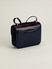 Fortok Hermes Constance Ink Blue/Gallon Violet/Bare Sand Alligator Buckle Crocodile Leather 19x15x4cm - 5