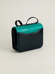 Fortok Hermes Constance Imperial green/Rousseau Green/Bare sand Alligator Buckle Crocodile Leather 19x15x4cm - 4