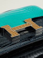 Fortok Hermes Constance Imperial green/Rousseau Green/Bare sand Alligator Buckle Crocodile Leather 19x15x4cm - 6