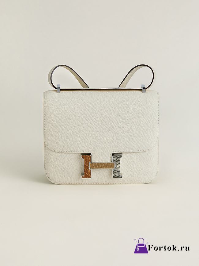 Fortok Hermes Constance Cream White Three-color Button Epsom Leather Bag 19x15x4cm - 1
