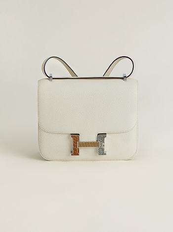 Fortok Hermes Constance Cream White Three-color Button Epsom Leather Bag 19x15x4cm