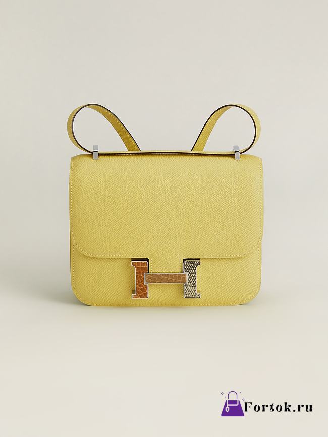 Fortok Hermes Constance Yellow Three-color Button Epsom Leather Bag 19x15x4cm - 1