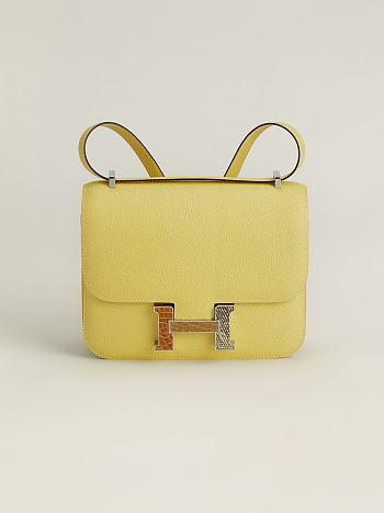 Fortok Hermes Constance Yellow Three-color Button Epsom Leather Bag 19x15x4cm