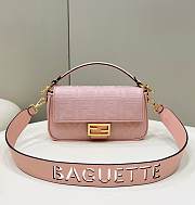 Fortok Fendi Baguette Double FF Three-dimensional Embroidery Bag Pink 8598 28x6.5x13.5cm - 1