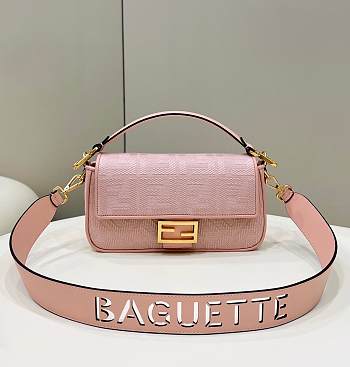 Fortok Fendi Baguette Double FF Three-dimensional Embroidery Bag Pink 8598 28x6.5x13.5cm