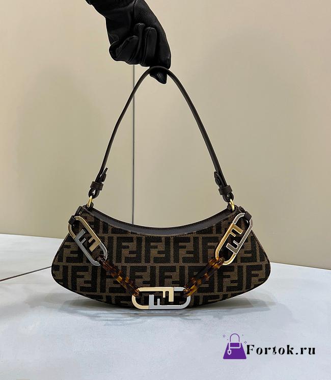 Fortok Fendi O'Lock Swing Monogram Jacquard Shoulder Bag Brown 8573 32×6×12cm - 1
