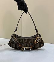 Fortok Fendi O'Lock Swing Monogram Jacquard Shoulder Bag Brown 8573 32×6×12cm - 1