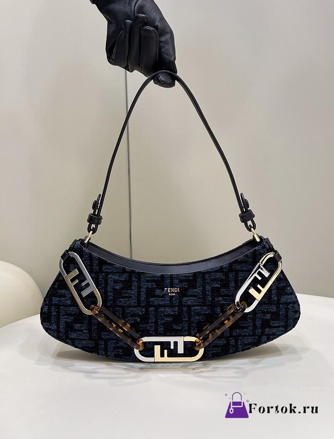 Fortok Fendi O'Lock Swing Monogram Jacquard Shoulder Bag Blue 8573 32×6×12cm - 1