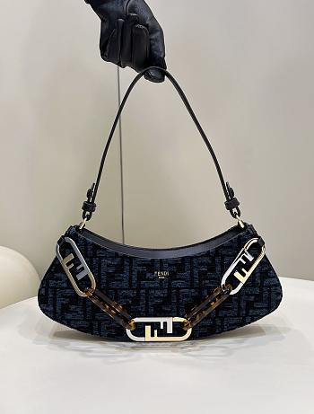 Fortok Fendi O'Lock Swing Monogram Jacquard Shoulder Bag Blue 8573 32×6×12cm