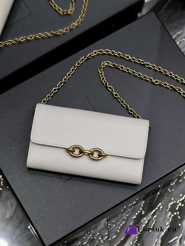 Fortok Saint Laurent Le Maillon Plain Cowhide Chain Bag White 738109 19×11×4cm - 1