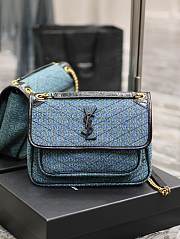 Fortok Saint Laurent Niki Tweed Shoulder Bag Blue 633158 28×20.5×8.5cm - 1