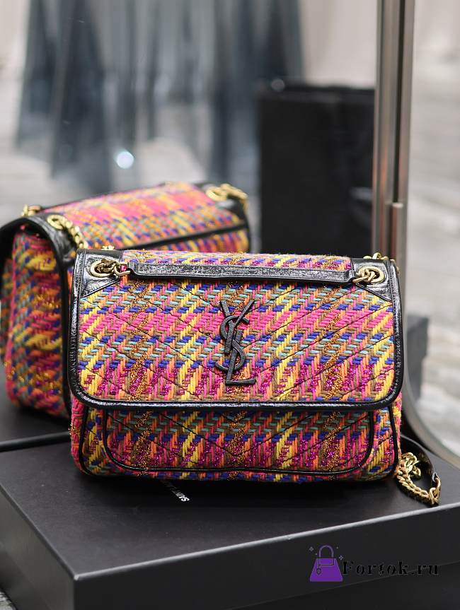 Fortok Saint Laurent Niki Tweed Shoulder Bag Multicolor 633158 28×20.5×8.5cm - 1