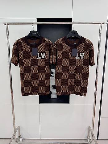 Fortok Louis Vuitton Brown Damier Crewneck With Crystal LV Patch 