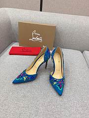 Fortok Christian Louboutin Blue Satin Brodiriza Embellished Pumps - 1