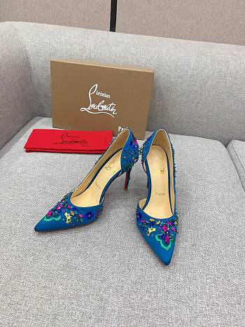 Fortok Christian Louboutin Blue Satin Brodiriza Embellished Pumps