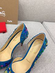 Fortok Christian Louboutin Blue Satin Brodiriza Embellished Pumps - 4