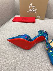 Fortok Christian Louboutin Blue Satin Brodiriza Embellished Pumps - 6