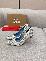 Fortok Christian Louboutin White Satin Brodiriza Embellished Pumps - 2