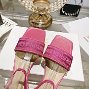 Fortok Dior Dway Heeled Sandals Dark Pink Embroidered Satin & Lambskin - 3