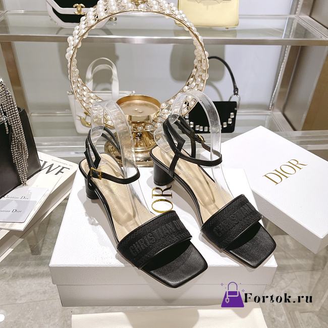 Fortok Dior Dway Heeled Sandals Black Embroidered Satin & Lambskin - 1