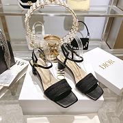 Fortok Dior Dway Heeled Sandals Black Embroidered Satin & Lambskin - 1
