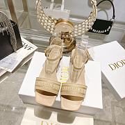 Fortok Dior Dway Heeled Sandals Beige Embroidered Satin & Lambskin - 6