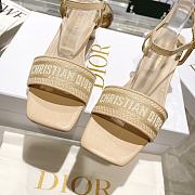 Fortok Dior Dway Heeled Sandals Beige Embroidered Satin & Lambskin - 4