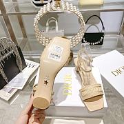 Fortok Dior Dway Heeled Sandals Beige Embroidered Satin & Lambskin - 3