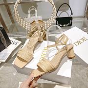 Fortok Dior Dway Heeled Sandals Beige Embroidered Satin & Lambskin - 2