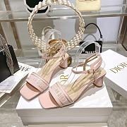 Fortok Dior Dway Heeled Sandals Light Pink Embroidered Satin & Lambskin - 5