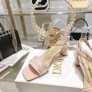 Fortok Dior Dway Heeled Sandals Light Pink Embroidered Satin & Lambskin - 2