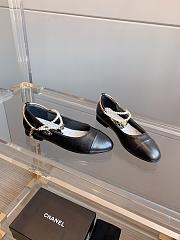 Fortok Chanel Patent Calfskin Cap Toe Ankle Chain Ballerina Flats Black - 5