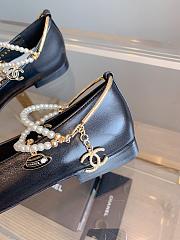 Fortok Chanel Patent Calfskin Cap Toe Ankle Chain Ballerina Flats Black - 4