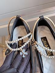 Fortok Chanel Patent Calfskin Cap Toe Ankle Chain Ballerina Flats Black - 3