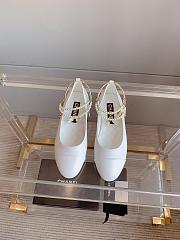 Fortok Chanel Patent Calfskin Cap Toe Ankle Chain Ballerina Flats White - 1