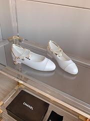 Fortok Chanel Patent Calfskin Cap Toe Ankle Chain Ballerina Flats White - 6