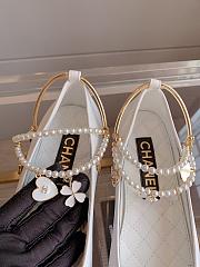 Fortok Chanel Patent Calfskin Cap Toe Ankle Chain Ballerina Flats White - 2