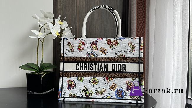Fortok Dior Dragon Zodiac Embroidery Tote Bag 36.5x28x16.5cm - 1