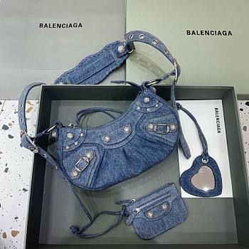 Fortok Balenciaga Le Cagole Crossbody Bag Dark Blue Denim 180607 26x12x6cm